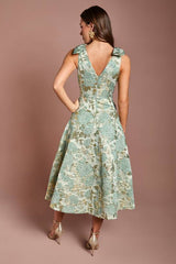 Bow Shoulders Jacquard Midi Dress