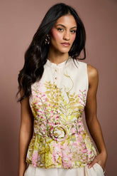 Petite Placement Print Button Through Belted Blouse