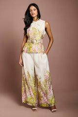 Petite Placement Print Button Through Belted Blouse