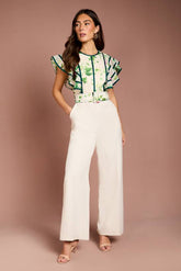 Ruffle Shoulder Printed Floral Jumpsuit