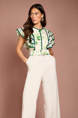 Ruffle Shoulder Printed Floral Jumpsuit