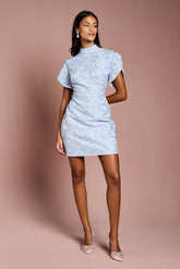 Petite Puff Sleeve Jacquard Mini Dress