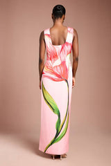 Large Scale Floral Placement Print Halter Neck Pencil Dress