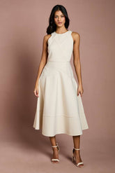 Petite Ribbed Bandage Halterneck Midi Dress