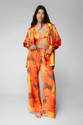 Satin Leopard 3pc Shirt Bralette & Pants Pajama Set