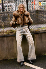Premium Tipped Natural Faux Fur Bomber Coat