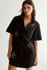 Star Studded Denim Shirt Dress