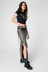 Leopard Sequin Lace Cut Out Maxi Skirt