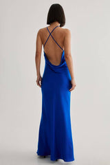 Satin Halter Neck Cowl Back Maxi Dress