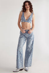 Bead Embellished Denim Jean