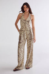 Zebra Print Linen Tailored Trousers Co-ord