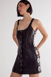 Real Leather Buckle Detail Western Mini Dress