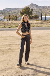 Faux Leather Studded Straight Leg Trouser