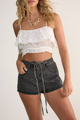 Lace Up Denim Shorts