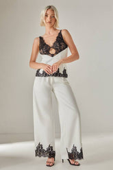 Embroidered Contrast Lace Tailored Pants