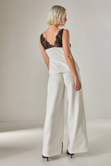 Embroidered Contrast Lace Tailored Pants