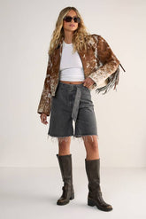 Frayed Belted Denim Shorts