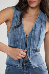 Denim Seam Detail Zip Waistcoat