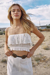 Cotton Embroidered Scallop Lace Ruffle Bralet Co-Ord