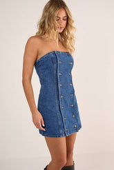 Button Front Denim Mini Dress
