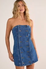 Button Front Denim Mini Dress