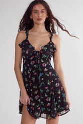 Fruit Ruffle Tie Front Mini Dress
