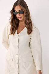 Textured Cocoon Sleeve Faux Leather Blazer Mini Dress