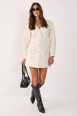 Textured Cocoon Sleeve Faux Leather Blazer Mini Dress