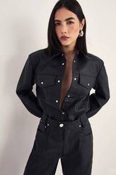 Western Faux Leather Shoulder Pad Shirt