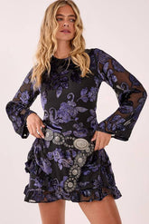 Floral Devore Ruffle Wrap Mini Dress