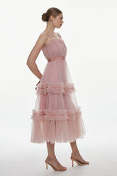 Tulle Bandeau Tiered Midi Dress