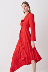 Petite Tailored Crepe Asymmetric Pleated Midi Dress