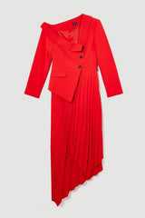 Petite Tailored Crepe Asymmetric Pleated Midi Dress