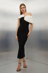Figure Form Bandage Asymmetric Strap Knit Midi Dress