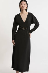 Ponte Belted Maxi Dress
