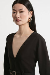 Ponte Belted Maxi Dress
