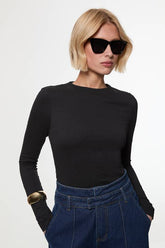 Stretch Cotton Crew Neck Long Sleeve Top