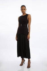 Forever Ponte And Georgette Jersey Pleated Maxi Dress