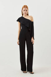 Tailored Compact Stretch Viscose Drape Detail Jumpsuit