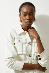 Denim Pocket Detail Belted Safari Jacket