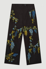 Floral Embroidered Cotton Linen Woven Wide Leg Trousers
