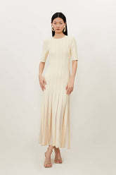 Petite Viscose Blend Filament Full Skirt Knit Short Sleeve Midi Dress