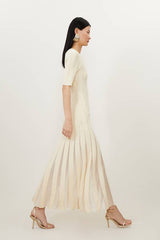 Petite Viscose Blend Filament Full Skirt Knit Short Sleeve Midi Dress