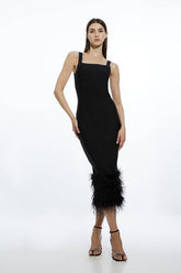 Figure Form Bandage Feather Hem Knit Midi Dress