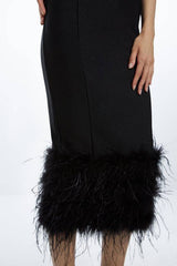 Figure Form Bandage Feather Hem Knit Midi Dress