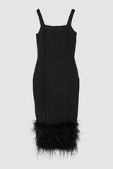 Figure Form Bandage Feather Hem Knit Midi Dress