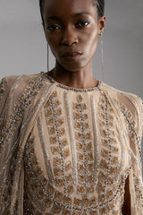 Premium Embellished Cape Maxi Dress