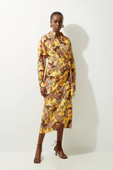 Petite Viscose Linen Woven Shirt Midi Dress