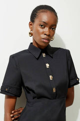 Essential Techno Shirt Sleeve Woven Shirt Dress With Gold Hardware