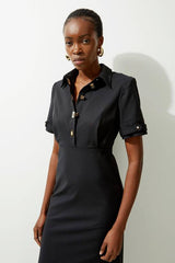 Essential Techno Shirt Sleeve Woven Shirt Dress With Gold Hardware